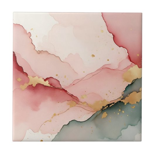 Blozende Roze Teal Goud Abstract Tegeltje (Voorkant)
