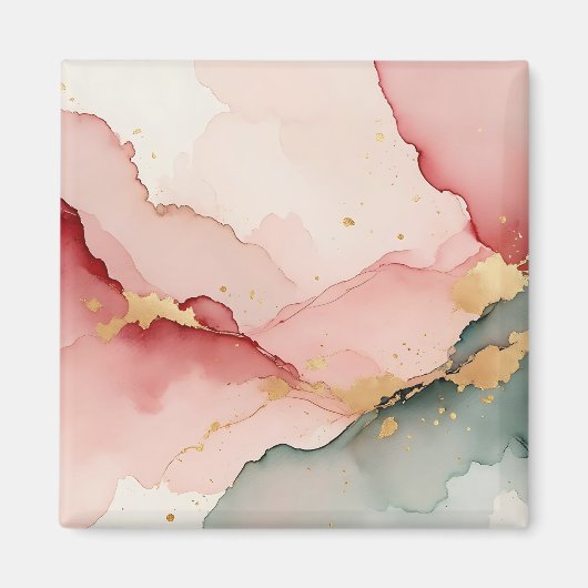 Blozende Roze Teal Gouden Abstract Magneet (Voorkant)