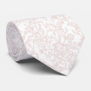 Blozende Roze Toile de Jouy Bloemige Pioen Botanis Stropdas
