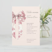 Blozende Roze Toile Strik Baby Borrel Kaart (Staand voorkant)