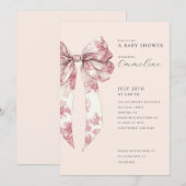 Blozende Roze Toile Strik Baby Borrel Kaart (Voorkant / Achterkant)