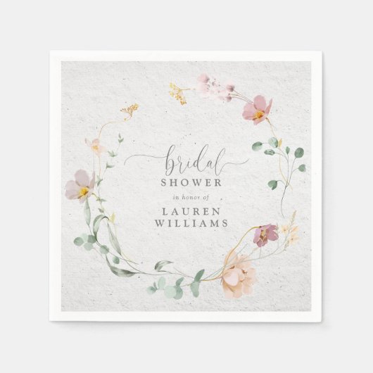 Blozende Roze Tuin Bloemen Krans Bruidsfeest Servet (Voorkant)
