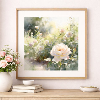 Blozende Roze Tuinrozen Poster