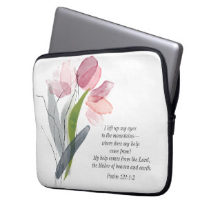 Blozende Roze Tulpen Witte Bijbelvers Christelijk Laptop Sleeve