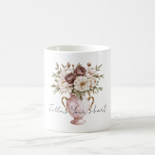 Blozende Roze Vaas Chocolade Crème Bloemen Koffiemok