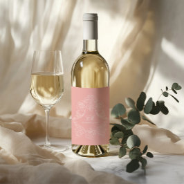 Blozende Roze Victoriaanse Crest Monogram Wijn Etiket