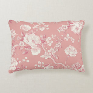 Blozende Roze Vintage Roos Toile Bloemmotief Accent Kussen