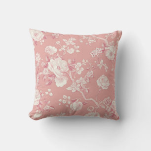 Blozende Roze Vintage Roos Toile Bloemmotief Kussen