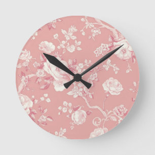 Blozende Roze Vintage Roos Toile Bloemmotief Ronde Klok