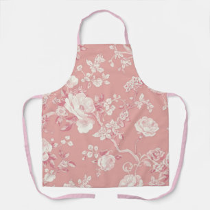 Blozende Roze Vintage Roos Toile Bloemmotief Schort