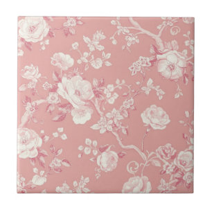 Blozende Roze Vintage Roos Toile Bloemmotief Tegeltje