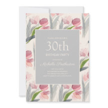 Blozende Roze Waterverf Bloem Tulpen 30e Verjaarda