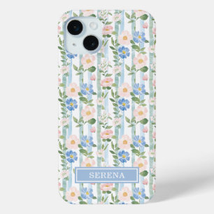 Blozende Roze Waterverf Gestreepte Persoonlijke iPhone 15 Mini Hoesje