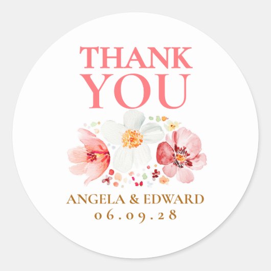 Blozende Roze Wilde Bloem Bedankt Sticker (Voorkant)