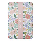 Blozende Roze Wilde Bloem Waterverf Naam Badmat (Voorkant Verticaal)