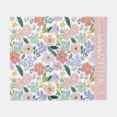 Blozende Roze Wilde Bloem Waterverf Naam Fleece Deken (Voorkant (Horizontaal))