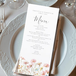 Blozende Roze Wilde Bloem Waterverf Trouw Plat Men Menu