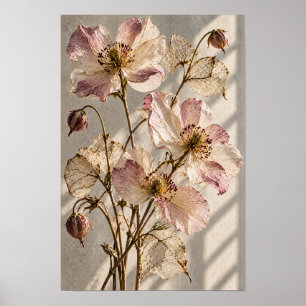 Blozende Roze Wilde Bloemen en Doorschijnende Blad Poster