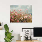 Blozende Roze Wilde Bloemen Schilderij Poster (Thuiskantoor)