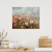 Blozende Roze Wilde Bloemen Schilderij Poster (Keuken)