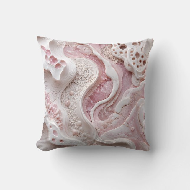 Blozende Roze Witte Abstracte Zachte Vrouwelijke K Kussen (Voorkant)