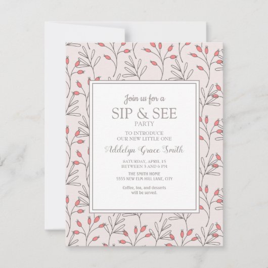 Blozende Roze Witte Bladeren Baby Shower Slurk en Kaart (Voorkant)