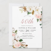 Blozende Roze & Witte Bloemen 40ste Huwelijksverja Kaart (Voorkant)