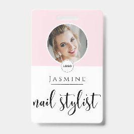 Blozende Roze Witte Elegante Foto Nagelstylist ID Badge