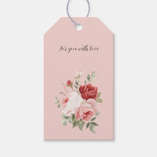 Blozende Roze Witte Rode Rozen Bloemrijke Bruiloft Cadeaulabel (Voorkant)