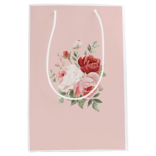Blozende Roze Witte Rode Rozen Bloemrijke Bruiloft Medium Cadeauzakje (Voorkant)