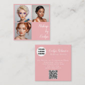 Blozende Roze Witte Script 3 Foto QR Code Make-up Vierkante Visitekaartje (Voorkant / Achterkant)