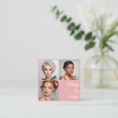 Blozende Roze Witte Script 3 Foto QR Code Make-up Vierkante Visitekaartje (Staand voorkant)