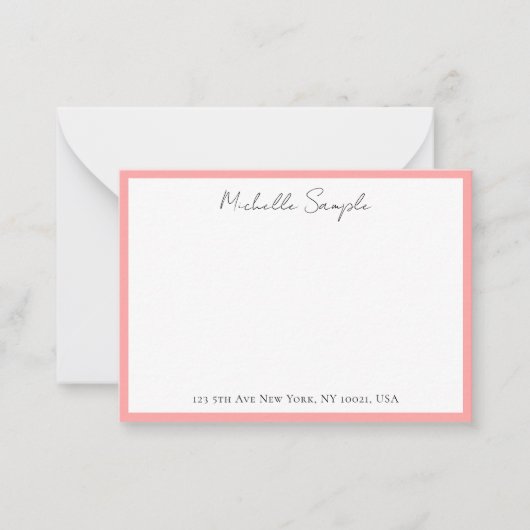 Blozende Roze Witte Typografie Script Naam Minimal Notitiekaartje (Voorkant)