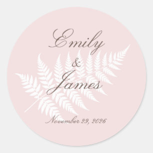 Blozende Roze Witte Varens Minimalistische Botanis Ronde Sticker