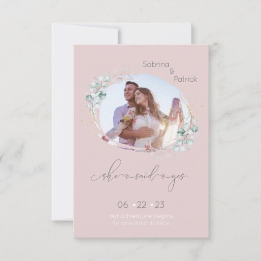 Blozende Roze Zij Zei Ja Foto Save The Date (Voorkant)