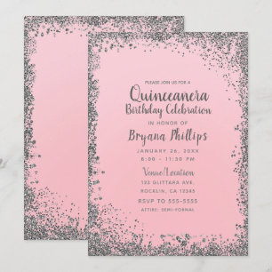 Blozende Roze & Zilver Glitterende Kroon Quinceañe Kaart