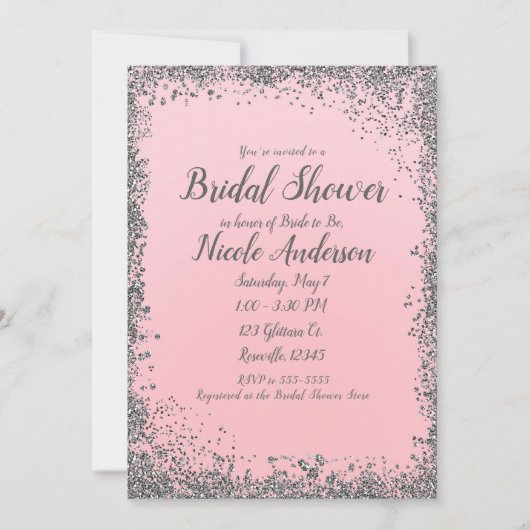 Blozende Roze Zilver Glitters Moderne Bruidsdouche Kaart (Voorkant)