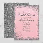Blozende Roze Zilver Glitters Moderne Bruidsdouche Kaart (Voorkant / Achterkant)