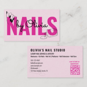 Blozende Roze Zwarte Qr-code Lijnkunst Nagelsalon Visitekaartje