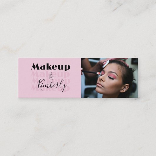 Blozende Roze Zwarte Script Foto Make-up Mini Visitekaartje (Voorkant)