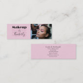 Blozende Roze Zwarte Script Foto Make-up Mini Visitekaartje (Voorkant / Achterkant)