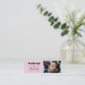 Blozende Roze Zwarte Script Foto Make-up Mini Visitekaartje (Staand voorkant)