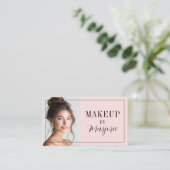 Blozende Roze Zwarte Script Foto Make-up Visitekaartje (Staand voorkant)