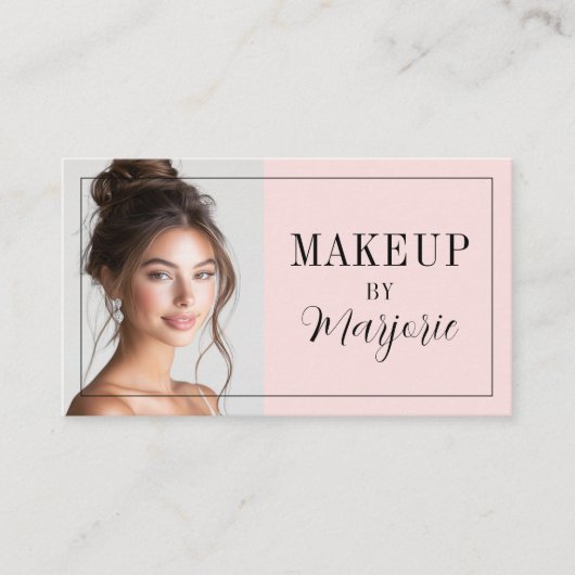 Blozende Roze Zwarte Script Foto Make-up Visitekaartje (Voorkant)