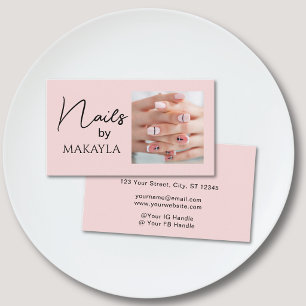 Blozende Roze Zwarte Script Foto Nagelstylist Visitekaartje