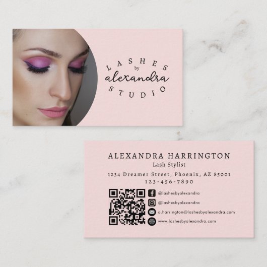 Blozende Roze Zwarte Script Foto QR-code Sociaal I Visitekaartje (Voorkant / Achterkant)