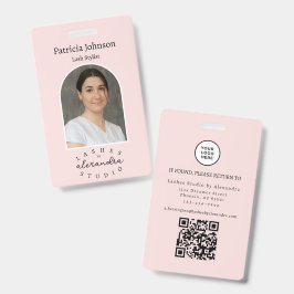 Blozende Roze Zwarte Script Foto QR Wimpers Staf Badge