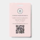 Blozende Roze Zwarte Script Foto QR Wimpers Staf Badge (Achterkant)