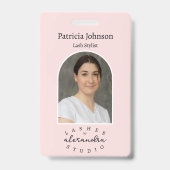 Blozende Roze Zwarte Script Foto QR Wimpers Staf Badge (Voorzijde)