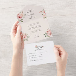 Blozende Rozen Bewerkbare Elegante Bruiloft All In One Uitnodiging